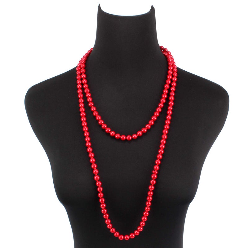KOSMOS-LI 1920s Retro Faux Pearls Red Beads Cluster Long Pearl Necklace 58" for Women Jewelry - Image 3